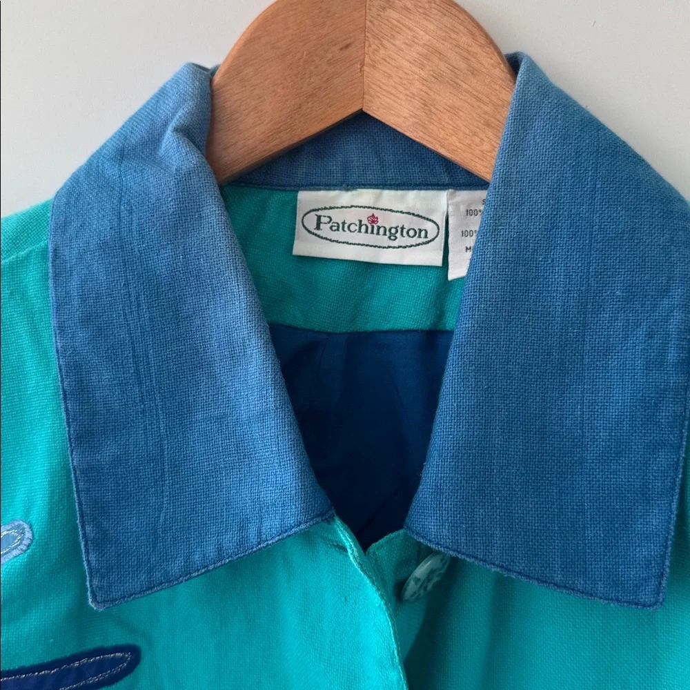 Vintage Patchington Palm Tree Blazer Womens Small Cityscape Jacket Y2K Cotton - Picture 7 of 13